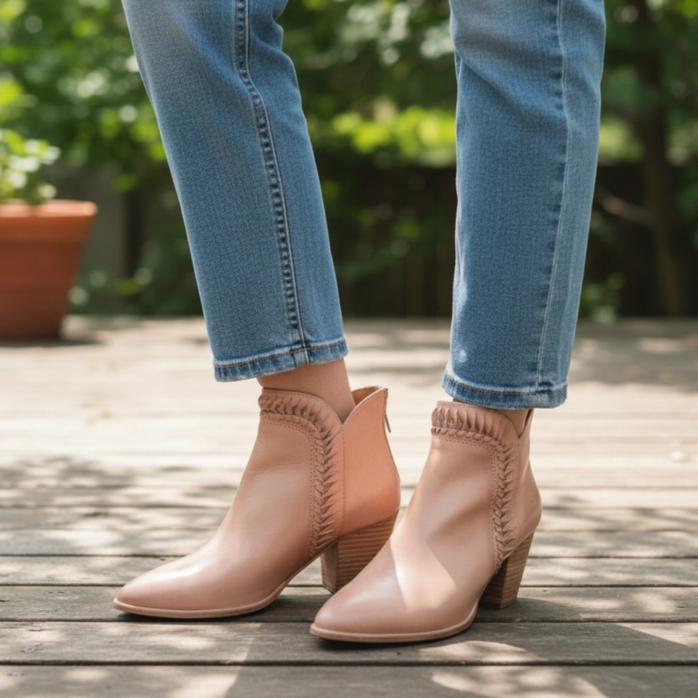 Frye Reed Feather Pink Leather Cut Out Ankle Boot - Picture 15 of 15